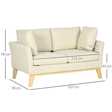 2-Sitzer-Sofa in Leinenoptik, gepolsterter Zweisitzer, beige
