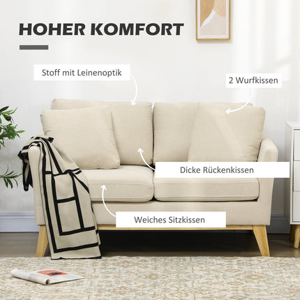 2-Sitzer-Sofa in Leinenoptik, gepolsterter Zweisitzer, beige