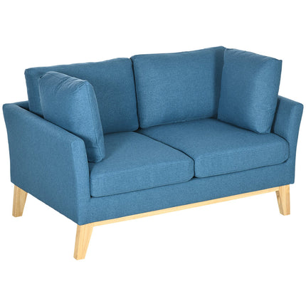 2-Sitzer-Sofa in Leinenoptik, gepolstert, Holzbeine, blau