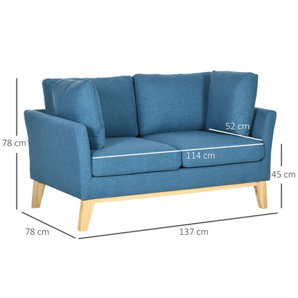 2-Sitzer-Sofa in Leinenoptik, gepolstert, Holzbeine, blau