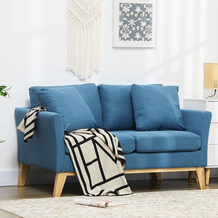 2-Sitzer-Sofa in Leinenoptik, gepolstert, Holzbeine, blau