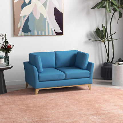 2-Sitzer-Sofa in Leinenoptik, gepolstert, Holzbeine, blau
