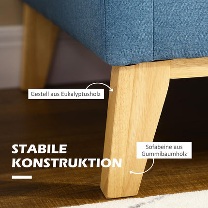 2-Sitzer-Sofa in Leinenoptik, gepolstert, Holzbeine, blau