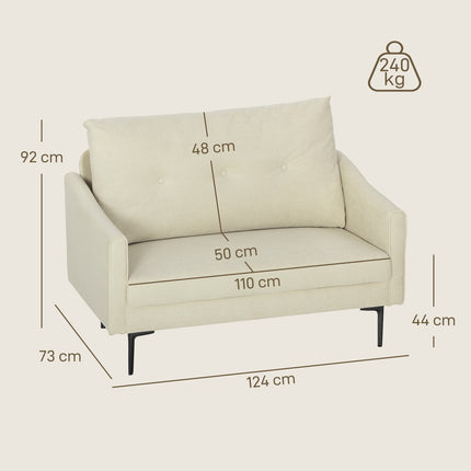2-Seater Sofa, Foam Cushion, Fabric Cover, Cream White