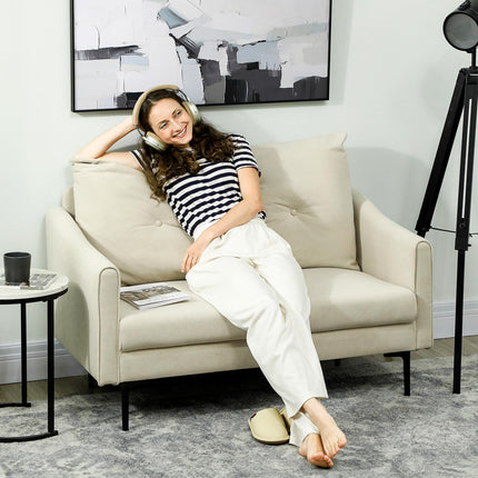 2-Seater Sofa, Foam Cushion, Fabric Cover, Cream White