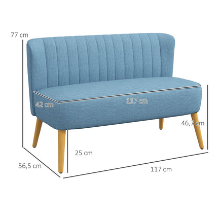 2-Sitzer Linne Loveseat, Holzbeine, blau, 150 kg Tragfähigkeit