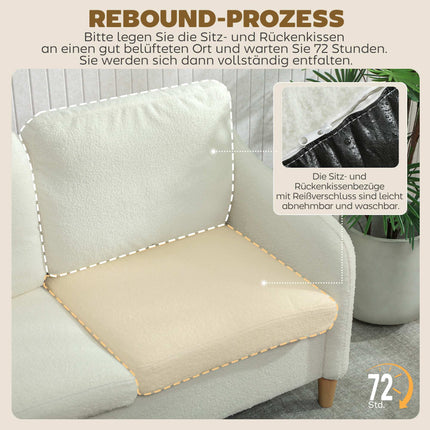 2-Seater Sofa, Sherpa Fleece, 137 cm, Cream White