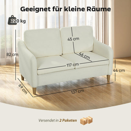 2-Seater Sofa, Sherpa Fleece, 137 cm, Cream White