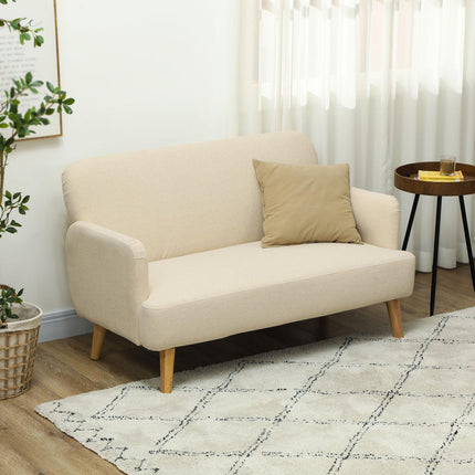 Kleines Samtsofa, Holzbeine, creme, 2-Sitzer für Wohnzimmer