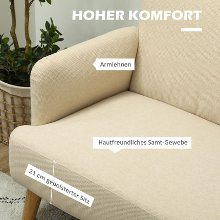 Kleines Samtsofa, Holzbeine, creme, 2-Sitzer für Wohnzimmer