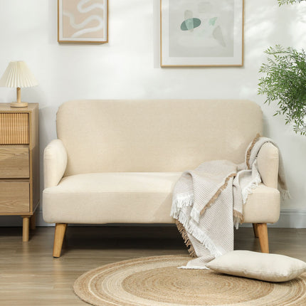 Kleines Samtsofa, Holzbeine, creme, 2-Sitzer für Wohnzimmer