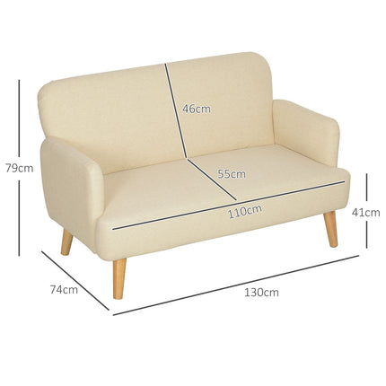 Kleines Samtsofa, Holzbeine, creme, 2-Sitzer für Wohnzimmer