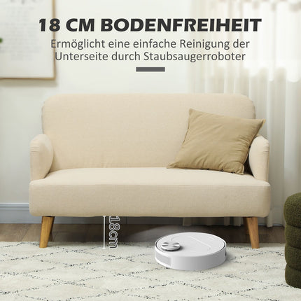 Kleines Samtsofa, Holzbeine, creme, 2-Sitzer für Wohnzimmer