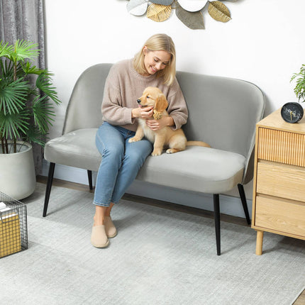 2-Sitzer Sofa, Samtbezug, Metall- und Holzrahmen, Grau