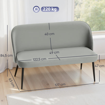 2-Sitzer Sofa, Samtbezug, Metall- und Holzrahmen, Grau
