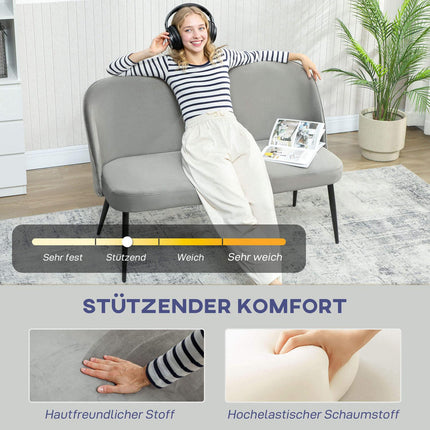 2-Sitzer Sofa, Samtbezug, Metall- und Holzrahmen, Grau