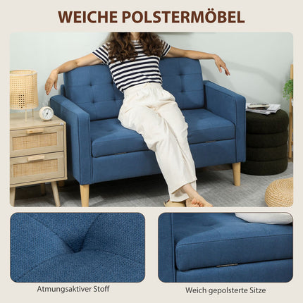 Dvoumístná pohovka s úložným prostorem, modrý samet, kompaktní design