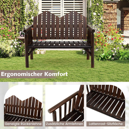 2-Seater Wooden Garden Bench with Slatted Seat, Brown
