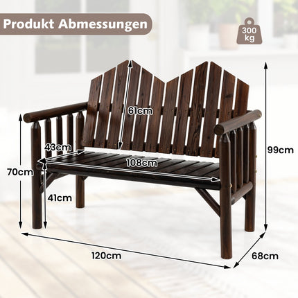 2-Seater Wooden Garden Bench with Slatted Seat, Brown