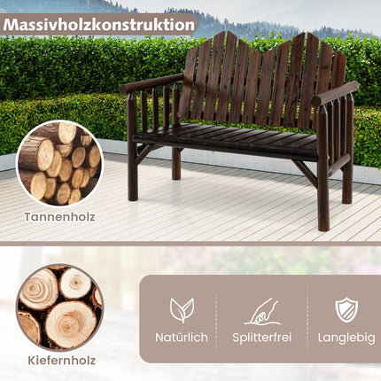 2-Seater Wooden Garden Bench with Slatted Seat, Brown