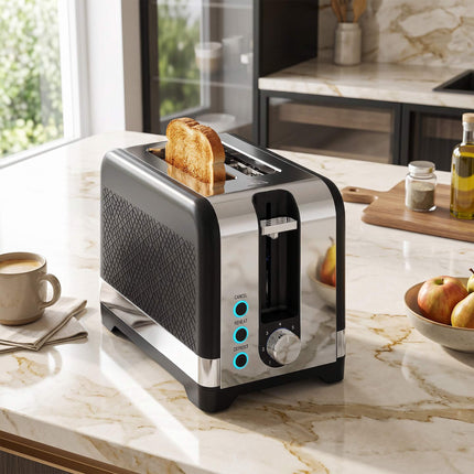 2-Schlitz-Toaster, 7 Bräunungsstufen, Auftaufunktion, Brötchenaufsatz