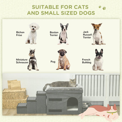 Katzenbett mit 2 Edelstahlnäpfen, grau, bis 8 kg