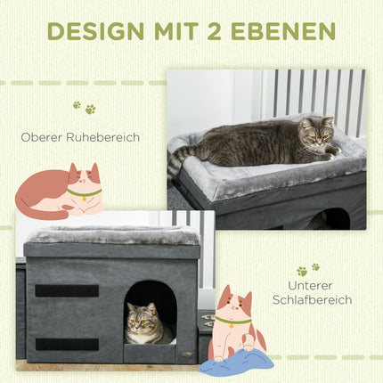 Katzenbett mit 2 Edelstahlnäpfen, grau, bis 8 kg