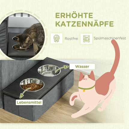 Katzenbett mit 2 Edelstahlnäpfen, grau, bis 8 kg