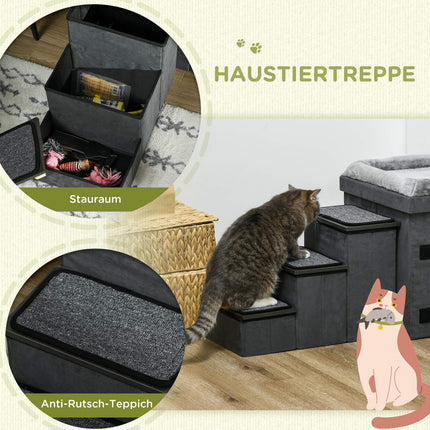 Katzenbett mit 2 Edelstahlnäpfen, grau, bis 8 kg