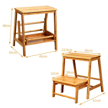 2-Step Bamboo Folding Step Stool, 100kg Capacity