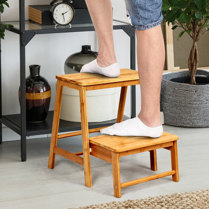 2-Step Bamboo Folding Step Stool, 100kg Capacity