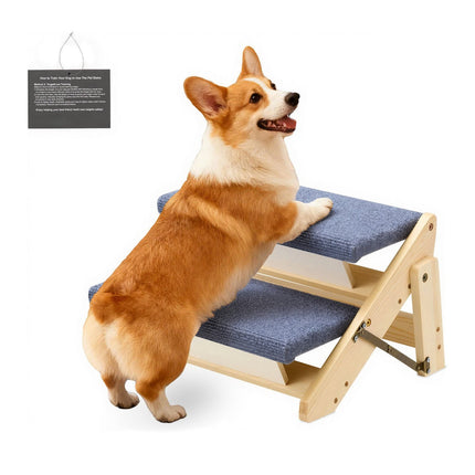 2-Step Dog Stairs, Foldable Wood, Non-Slip, 50 kg