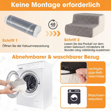2-stufige Haustierrampe aus Schaumstoff mit waschbarem Bezug, rutschfeste Unterseite