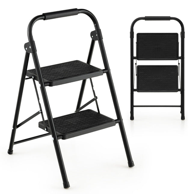 2-Stufen-Klappleiter mit gepolstertem Griff, 47x39x71 cm, Schwarz