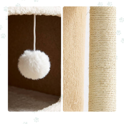 2-Storey Cat House with Sisal Post & Toys - Beige