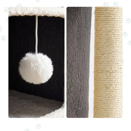 2-Storey Cat House with Sisal Post and Toys - Grey