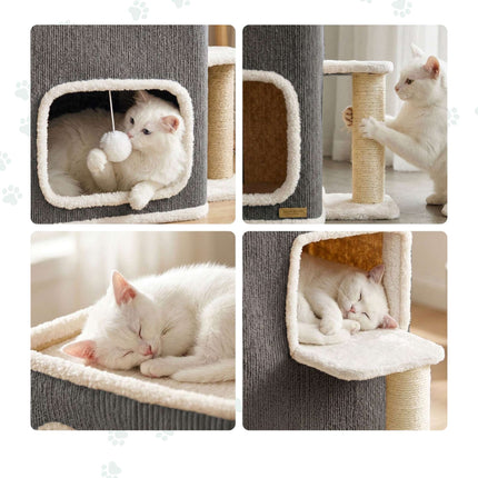 2-Storey Cat House with Sisal Post and Toys - Grey