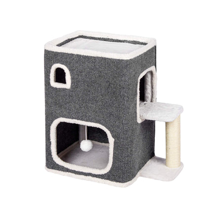 2-Storey Cat House with Sisal Post and Toys - Grey