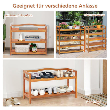 2-Tier Acacia Wood Shoe Rack with Side Hooks