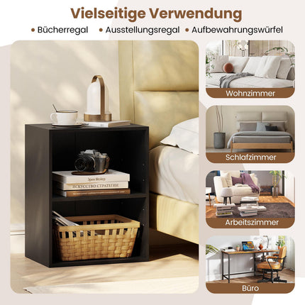 2-stufiges Bücherregal aus schwarzem Holz mit verstellbaren Einlegeböden
