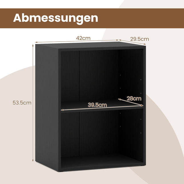 2-stufiges Bücherregal aus schwarzem Holz mit verstellbaren Einlegeböden