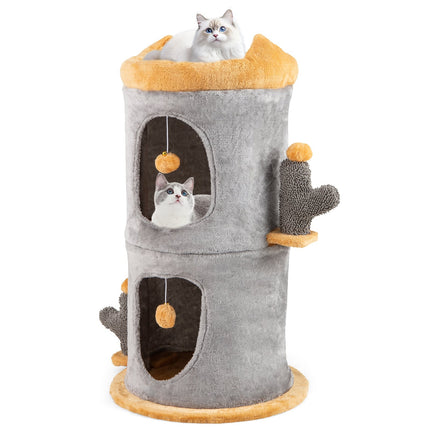 2-Tier Cat House with Cozy Caves and Plush Balls