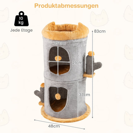 2-Tier Cat House with Cozy Caves and Plush Balls