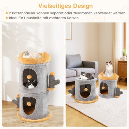 2-Tier Cat House with Cozy Caves and Plush Balls