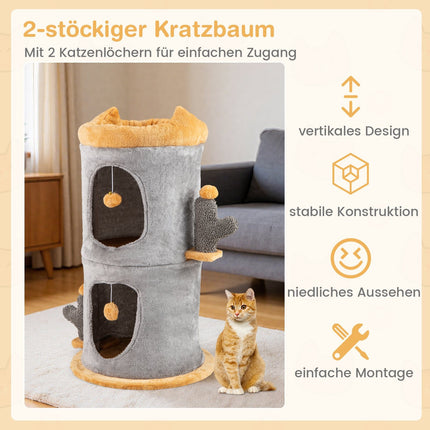 2-Tier Cat House with Cozy Caves and Plush Balls