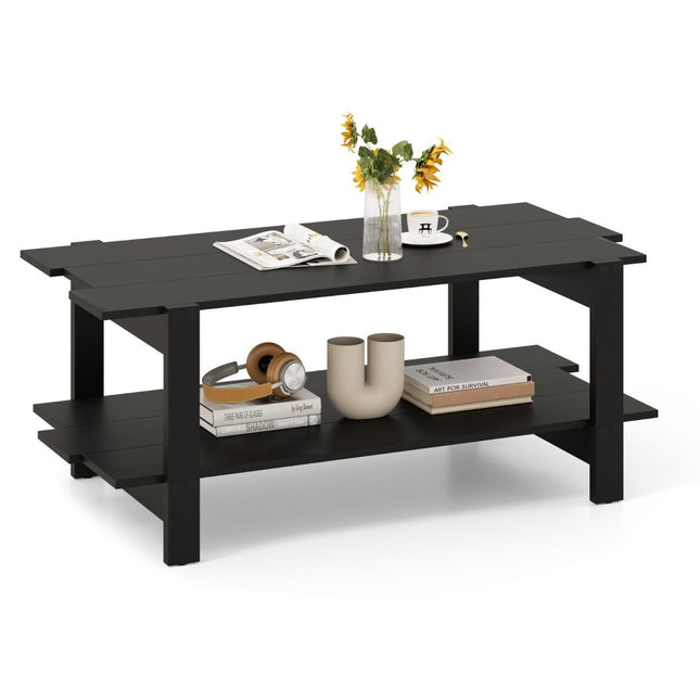 2-stöckiger Couchtisch mit Ablage, Schwarz, Holz