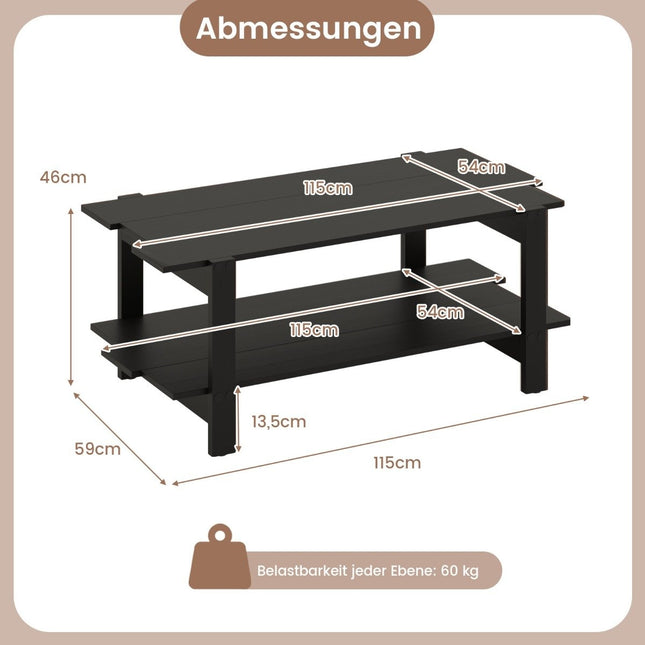 2-stöckiger Couchtisch mit Ablage, Schwarz, Holz