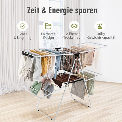 2-Tier Foldable Clothes Drying Rack with Adjustable Wings