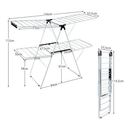 2-Tier Foldable Clothes Drying Rack with Adjustable Wings