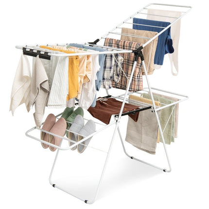 2-Tier Foldable Clothes Drying Rack with Adjustable Wings